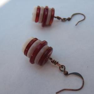 Red And Cream Buttons Earrings