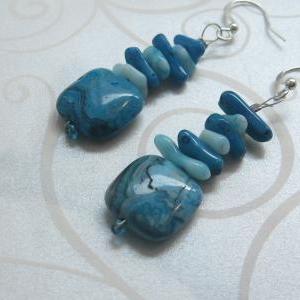 Blue Coral And Agate Earrings