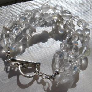 Clear And White Three Rows Glass Bracelet