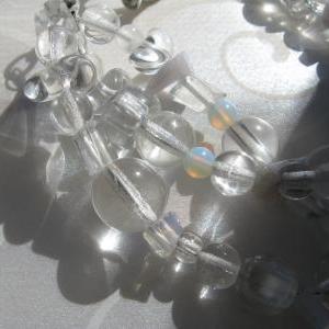 Clear And White Three Rows Glass Bracelet