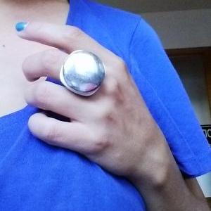 Big Shiny Silver Cabochon Ring