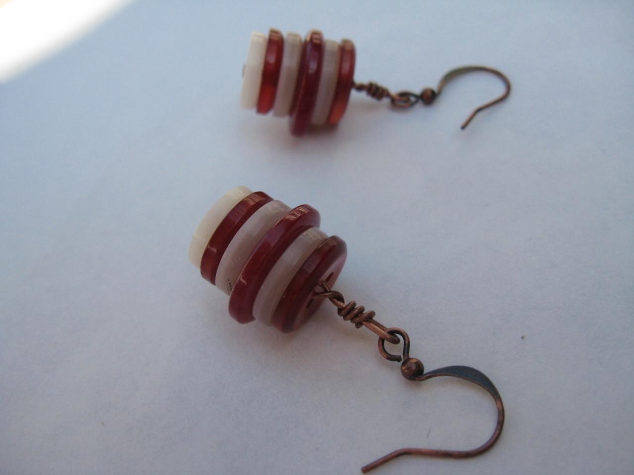 Red And Cream Buttons Earrings